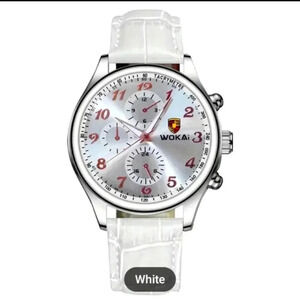 1pc Men's White Business Watch Advanced Quartz Casual Leather Strap Men's Watch.